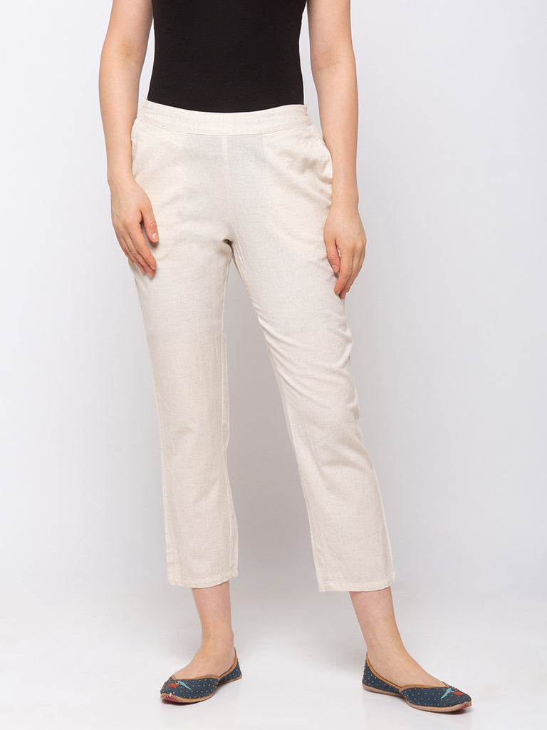 Cotton Women Off White Pants
