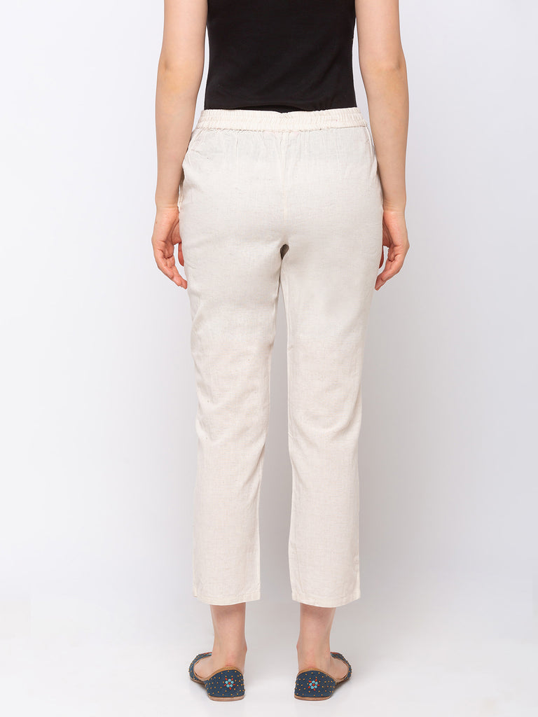 Cotton Women Off White Pants