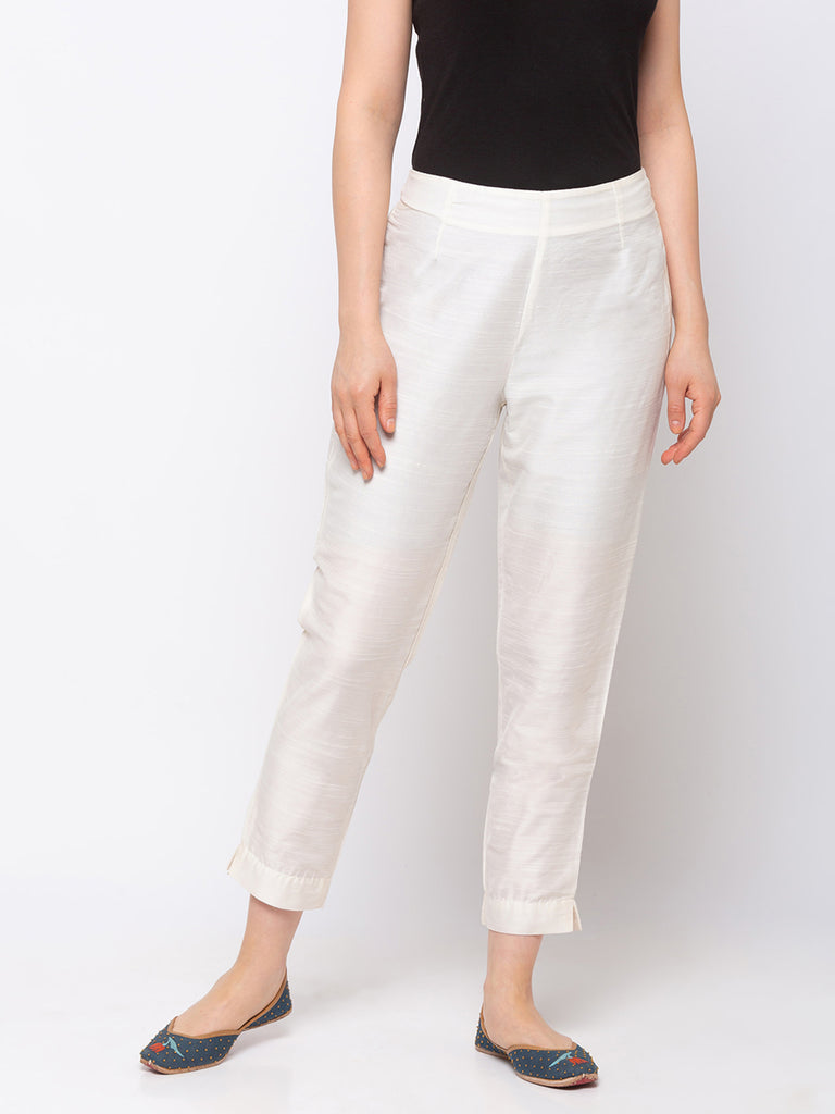 Women's Off White Silk  Pants