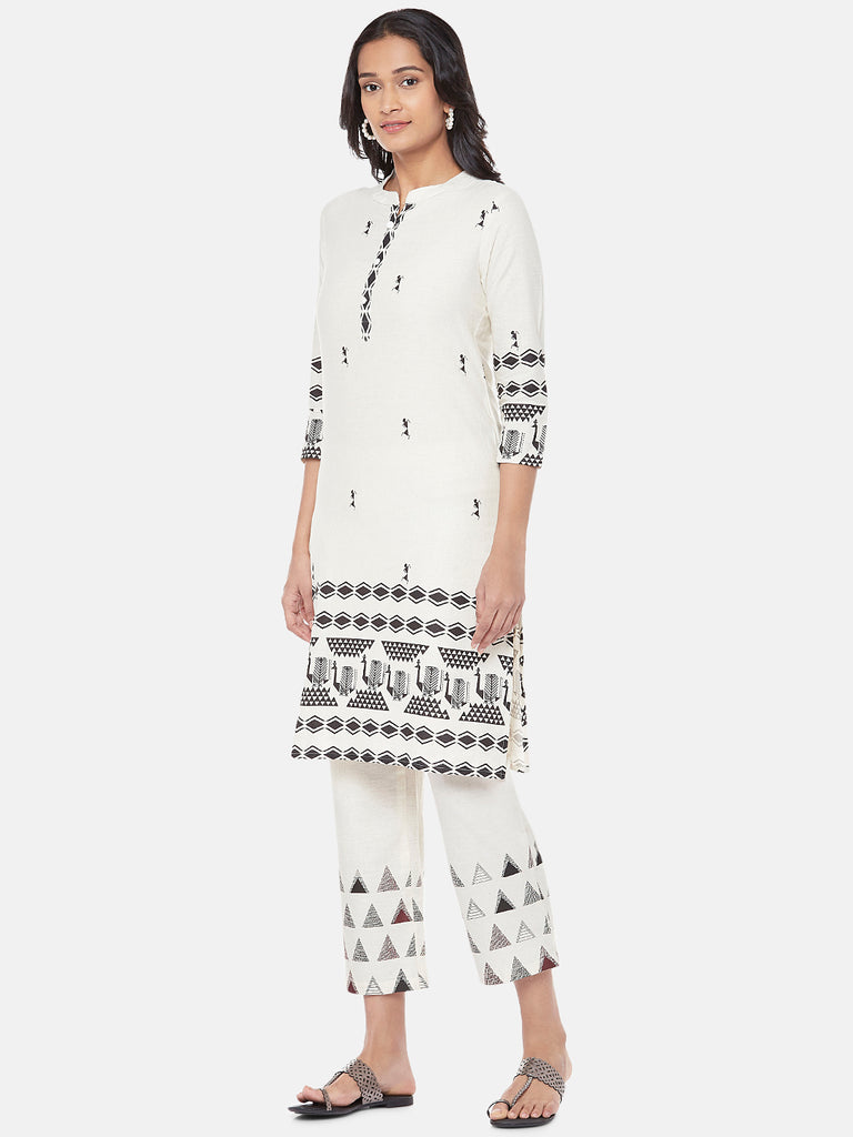 Powerloom Three-Fourth Straight Women Ecru Kurta
