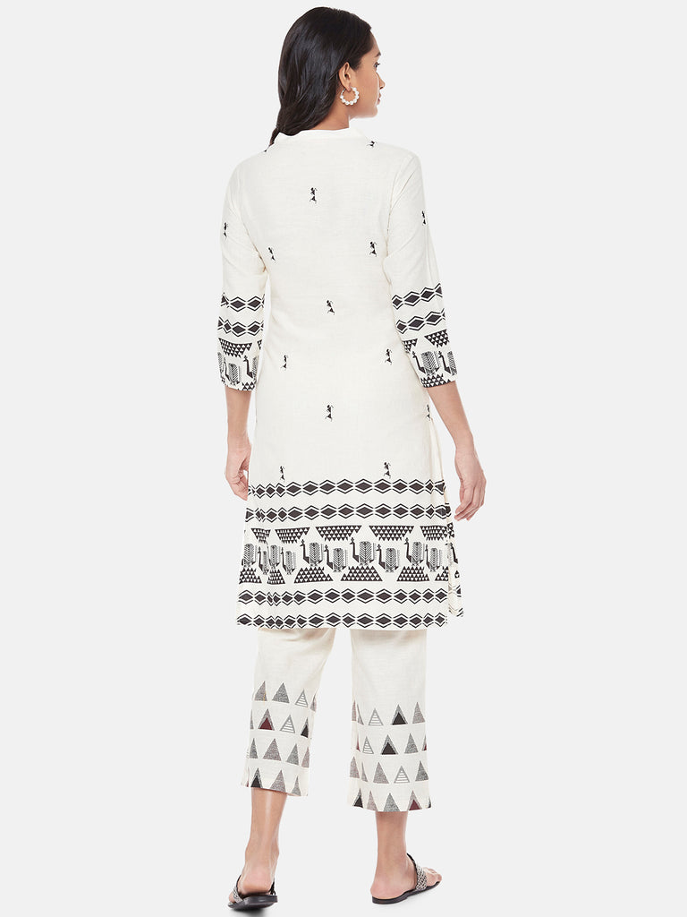 Powerloom Three-Fourth Straight Women Ecru Kurta