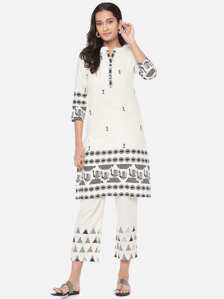 Powerloom Three-Fourth Straight Women Ecru Kurta