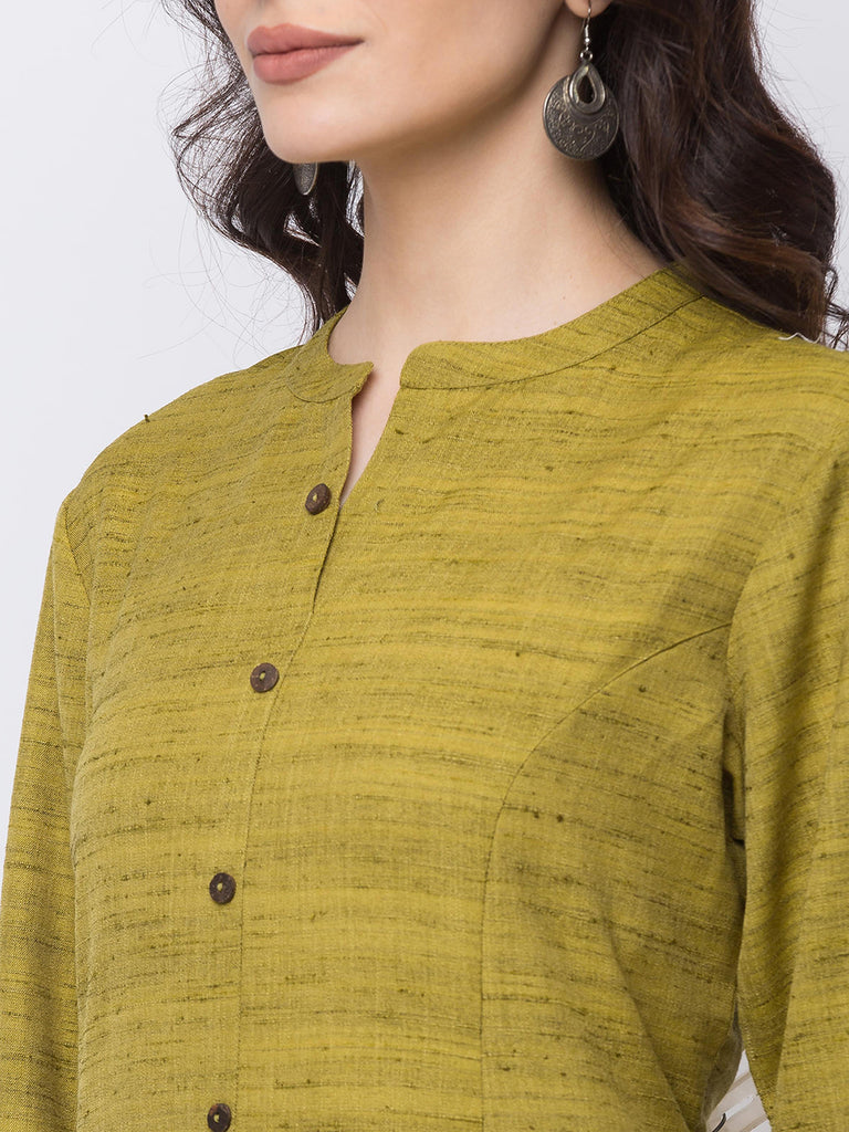 Women Straight Three-Fourth Green Kurta