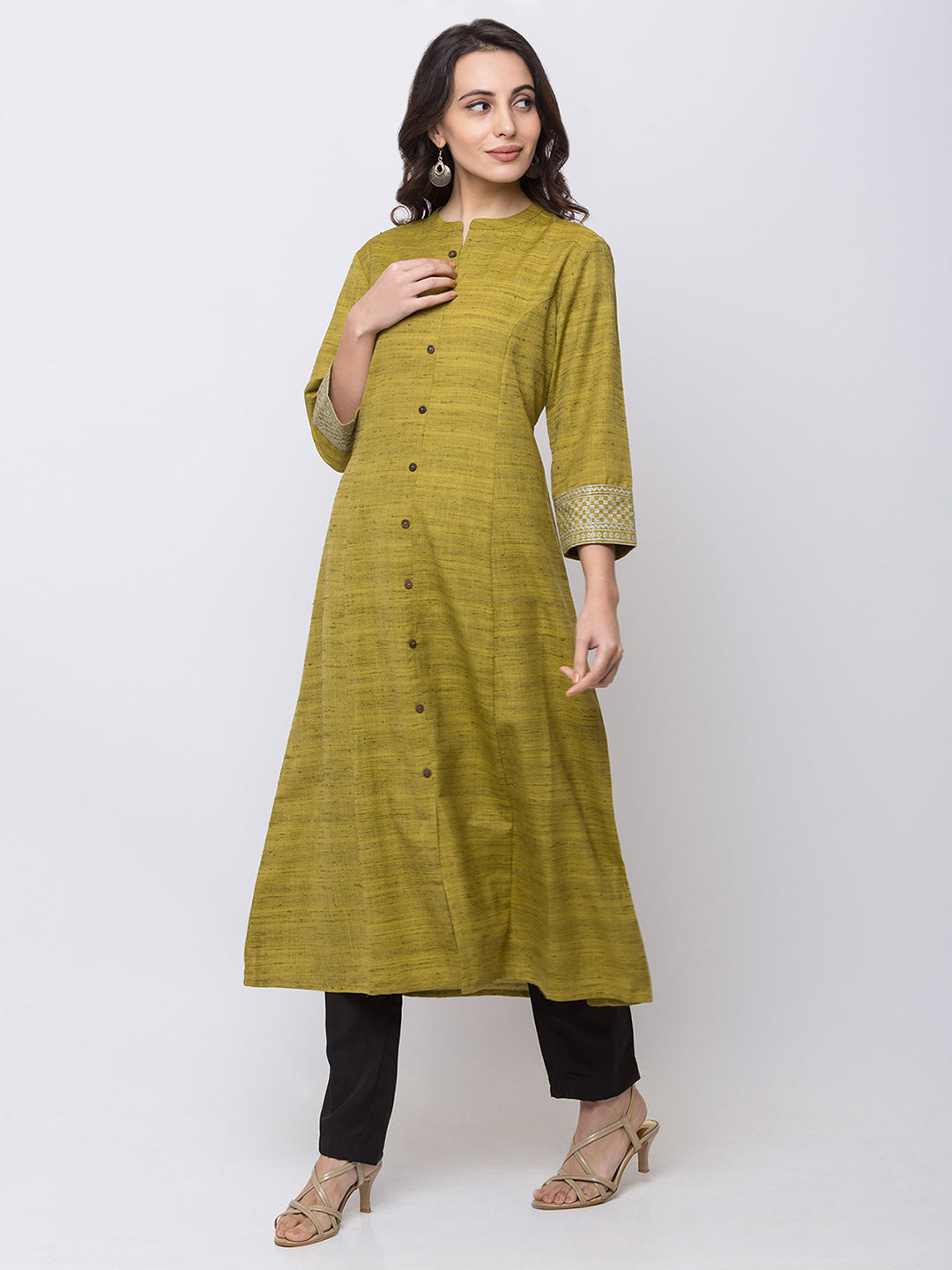 Women Straight Three-Fourth Green Kurta
