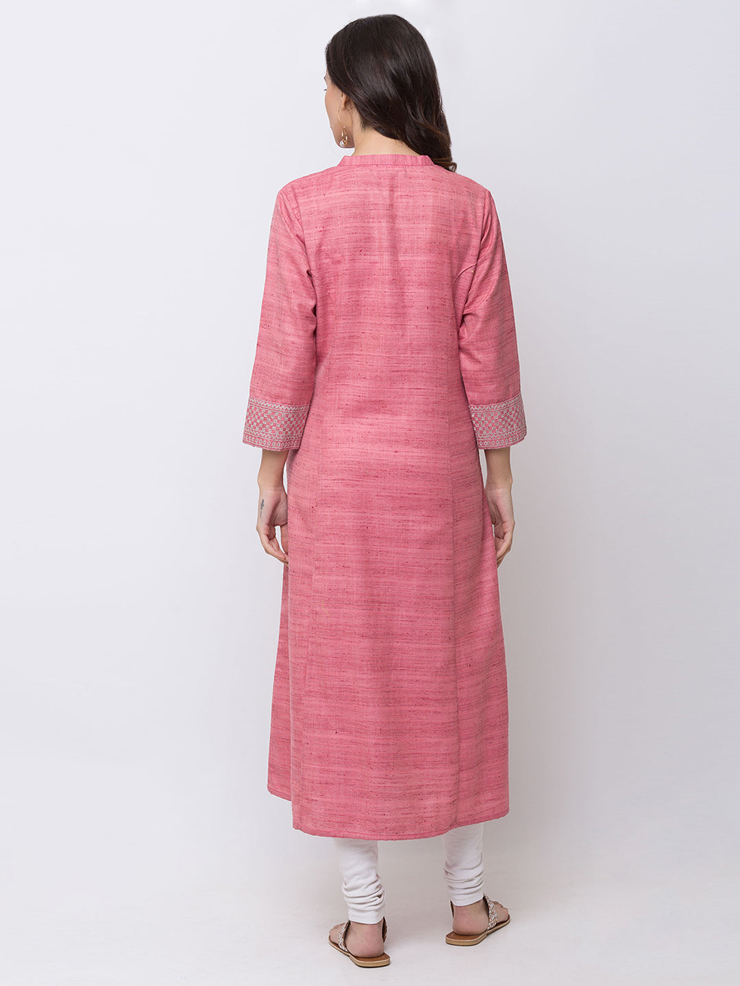 Women Straight Three-Fourth Pink Kurta