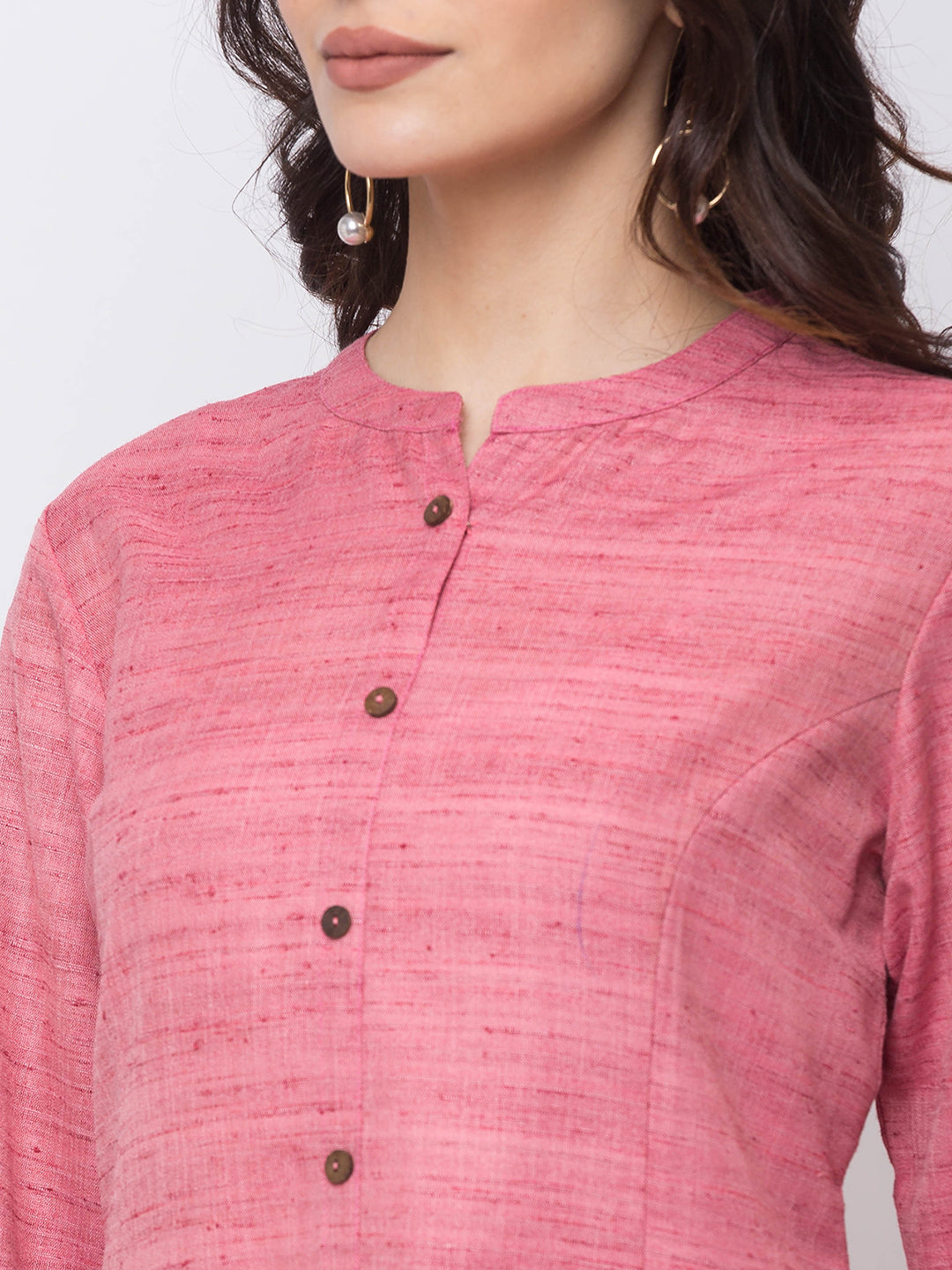 Women Straight Three-Fourth Pink Kurta