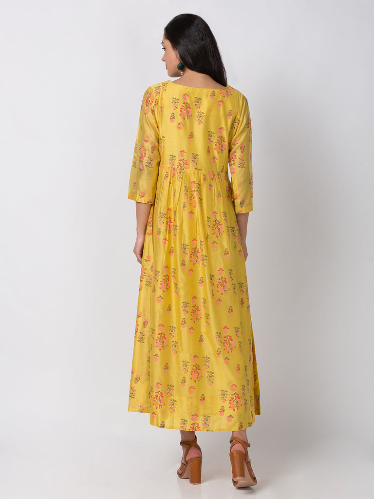 Women Kalidar Three-Fourth Yellow Kurta
