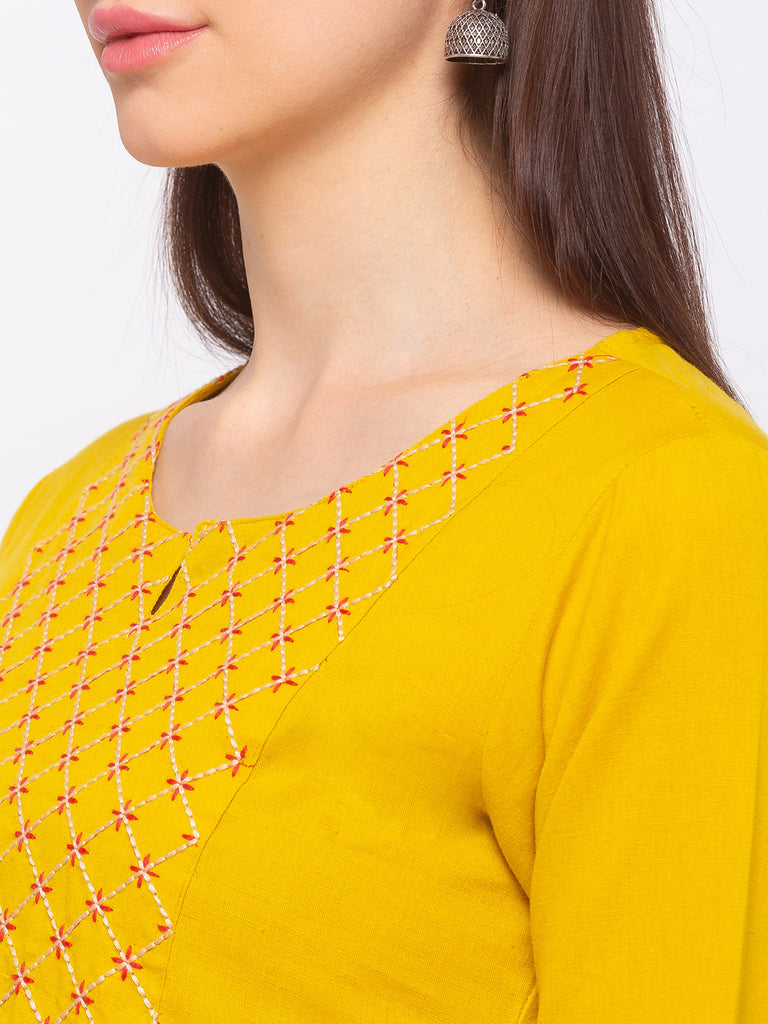 Women's Mustard Cotton  Kurta
