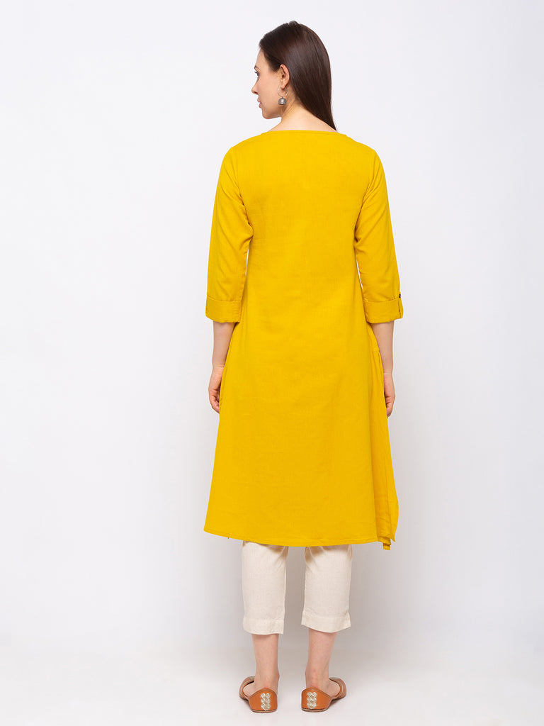 Women's Mustard Cotton  Kurta