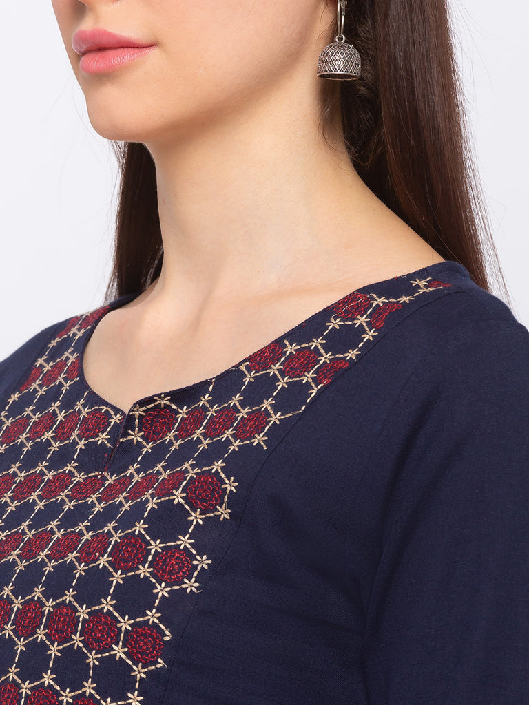 Women's Navy Cotton  Kurta