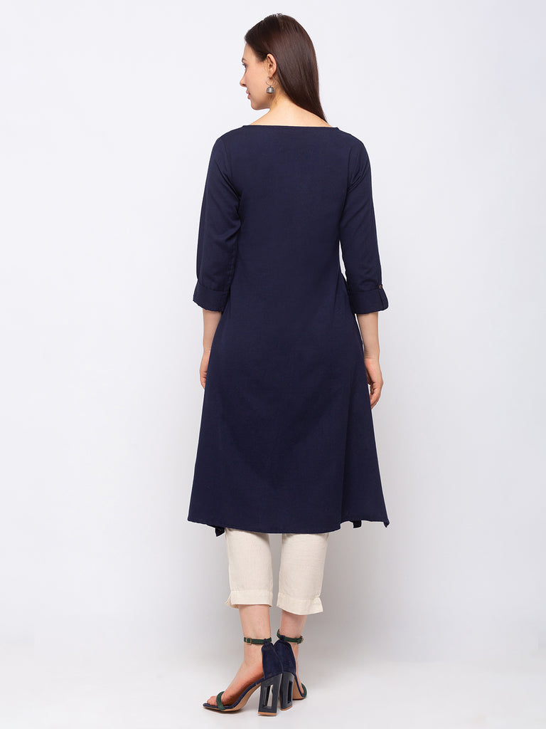 Women's Navy Cotton  Kurta