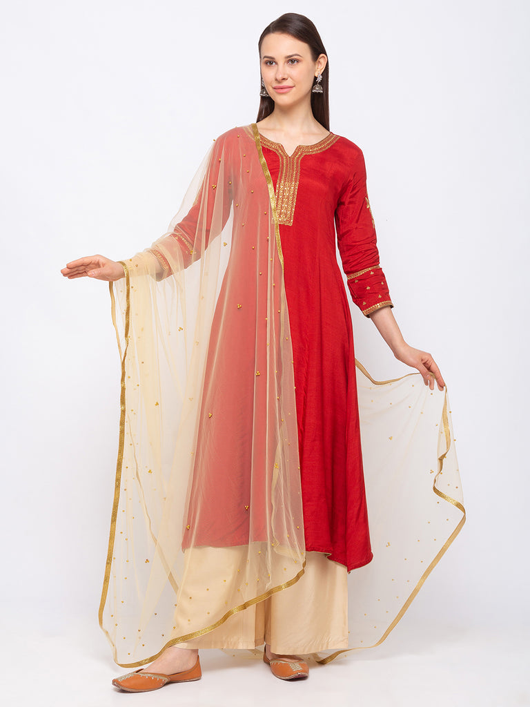 Net Women Beige Dupatta