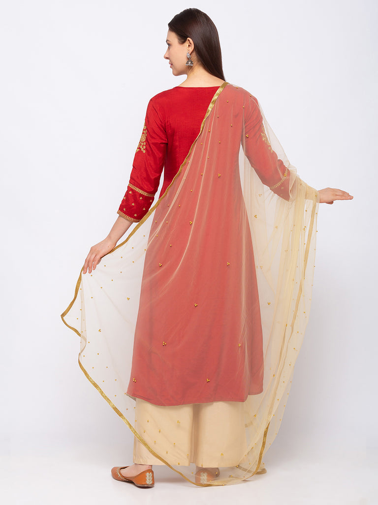 Net Women Beige Dupatta