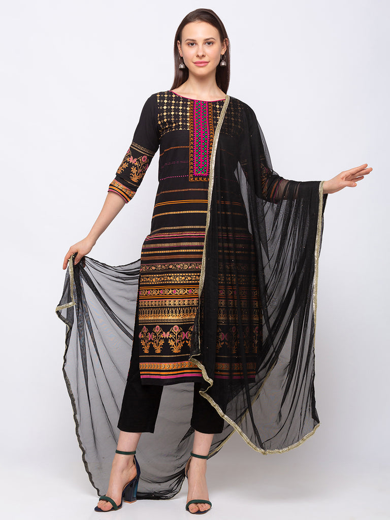 Women's Black Net  Dupatta