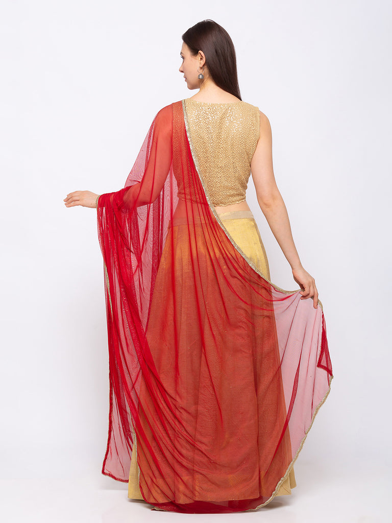 Women's Maroon Net  Dupatta