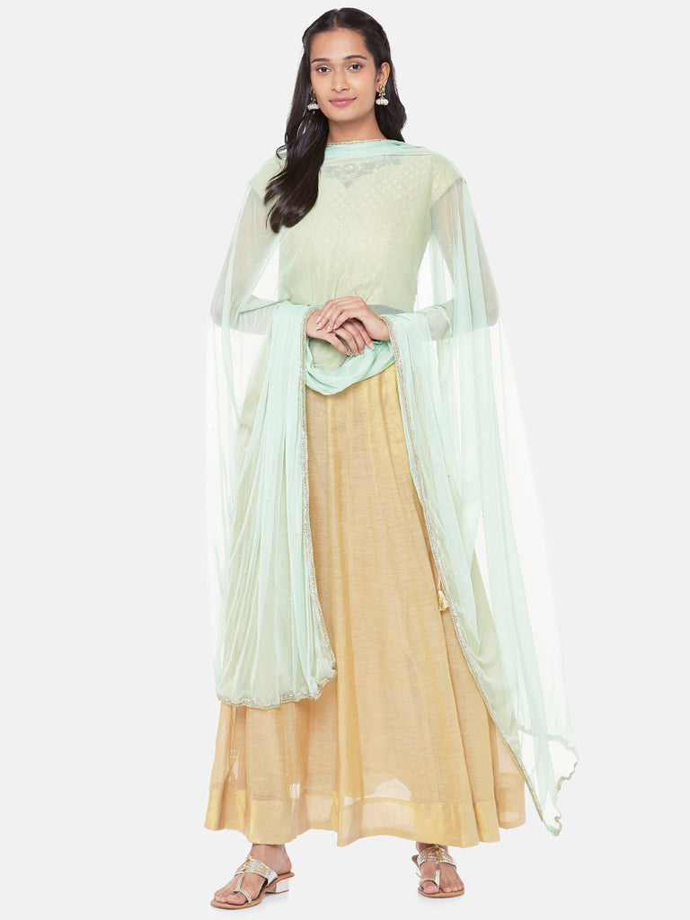 Net Straight Women Sap Green Dupatta