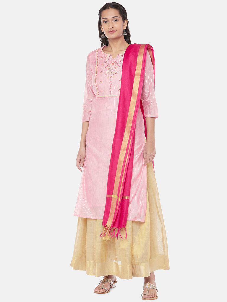 Chanderi Straight Women Fuchsia Dupatta