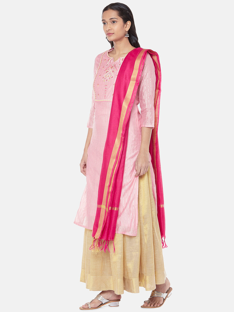 Chanderi Straight Women Fuchsia Dupatta