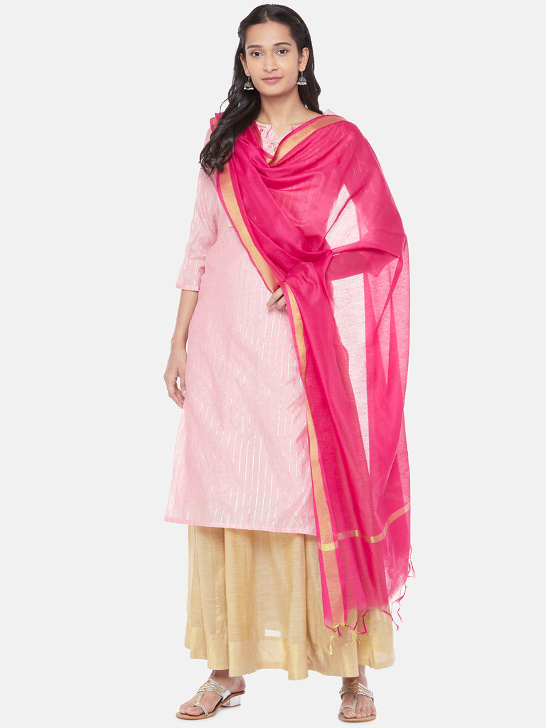 Chanderi Straight Women Fuchsia Dupatta