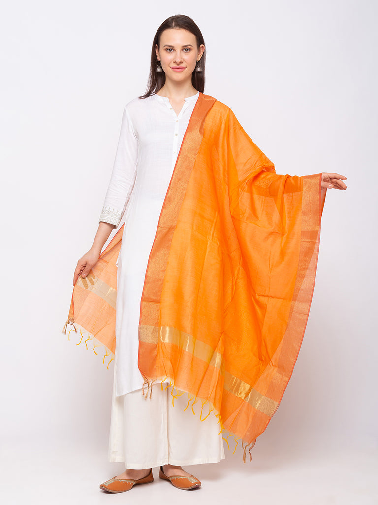 Women's Orange Chanderi  Dupatta