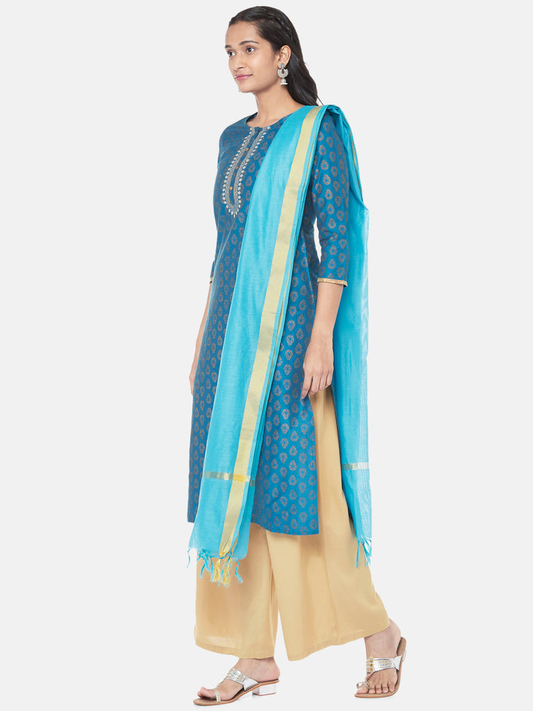 Chanderi Straight Women Teal Dupatta