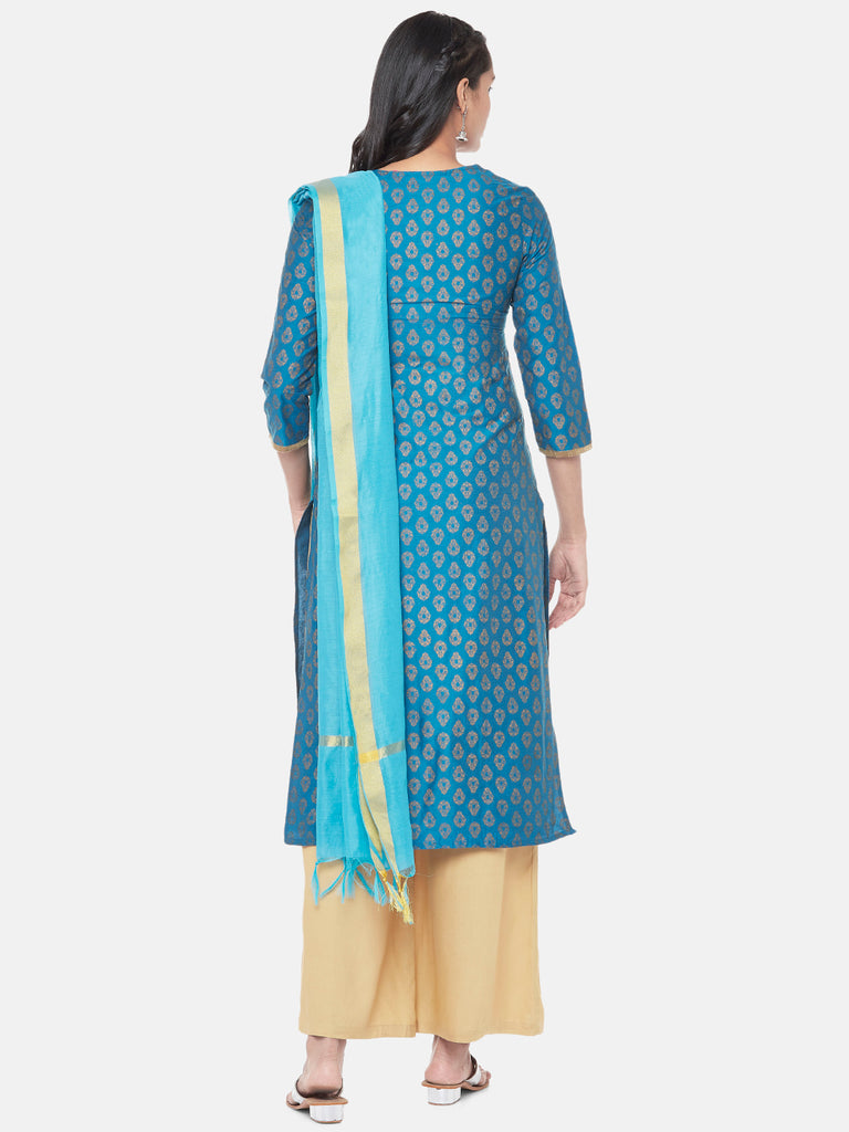 Chanderi Straight Women Teal Dupatta