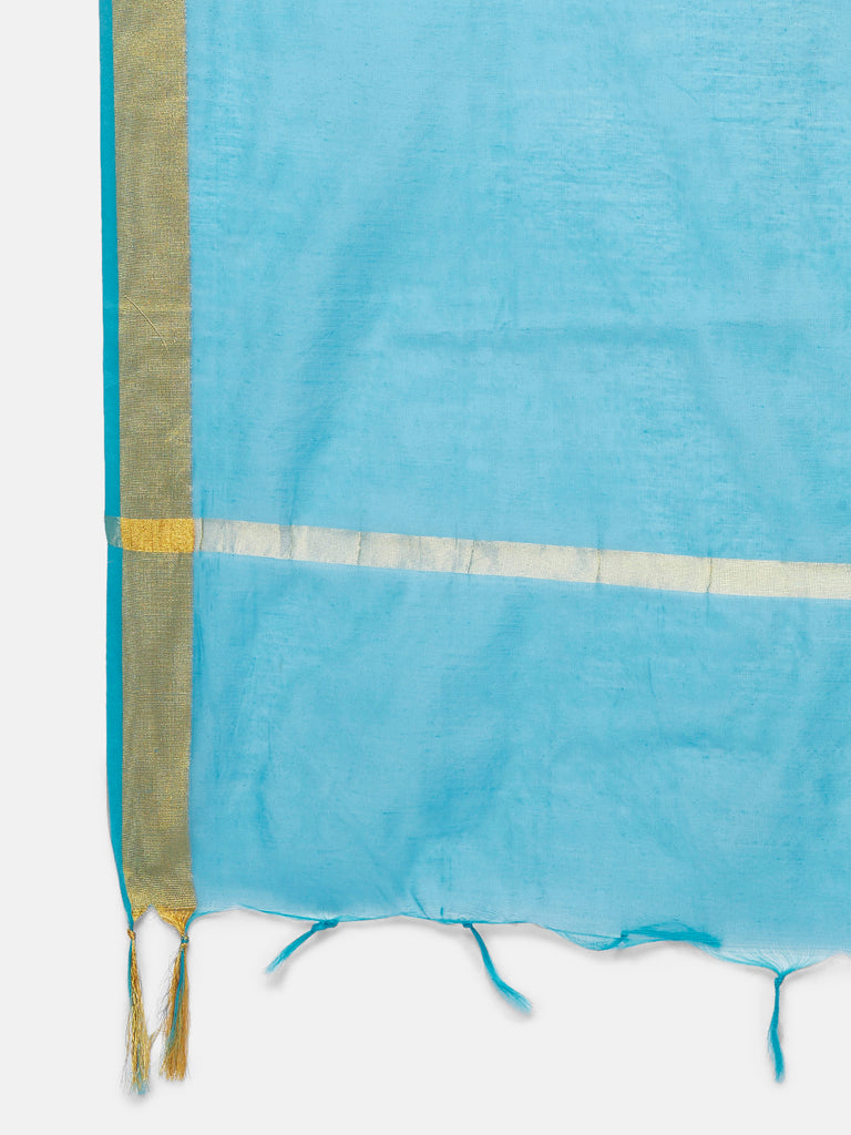 Chanderi Straight Women Teal Dupatta