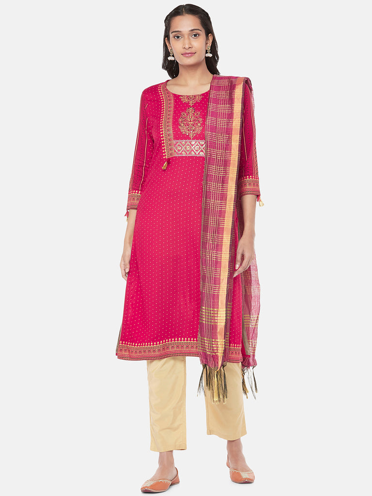 Silk Blend Straight Women Magenta Dupatta
