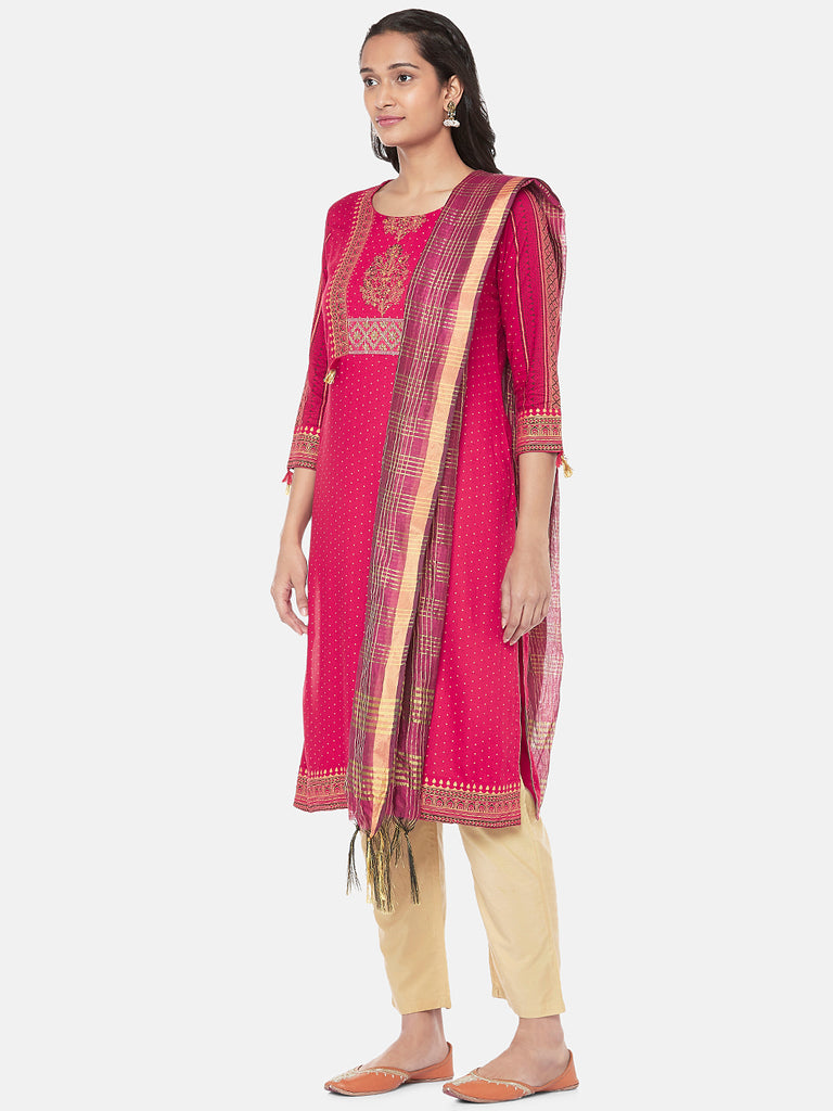 Silk Blend Straight Women Magenta Dupatta