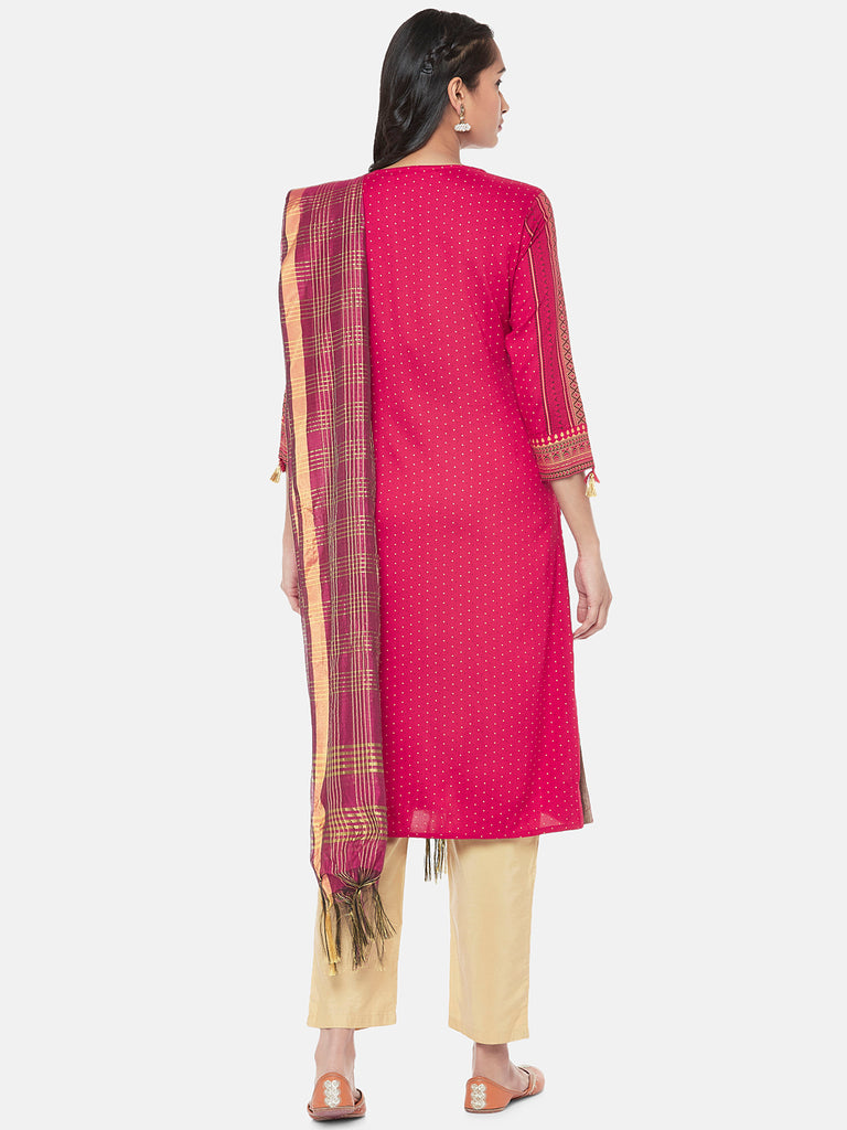 Silk Blend Straight Women Magenta Dupatta