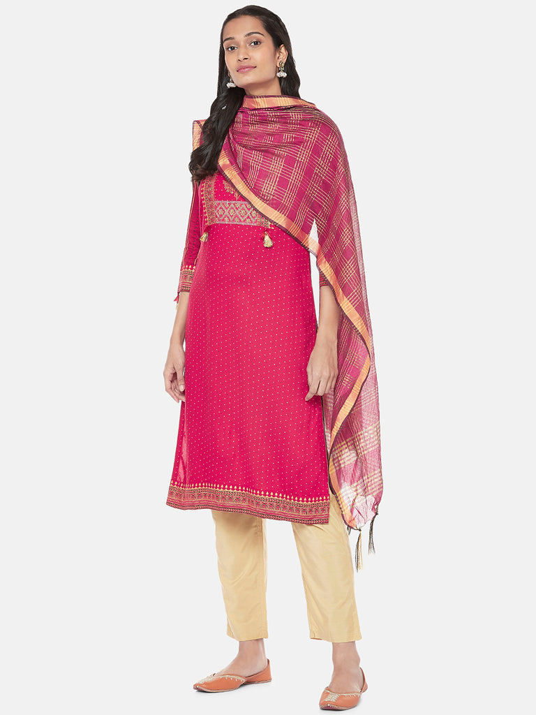 Silk Blend Straight Women Magenta Dupatta
