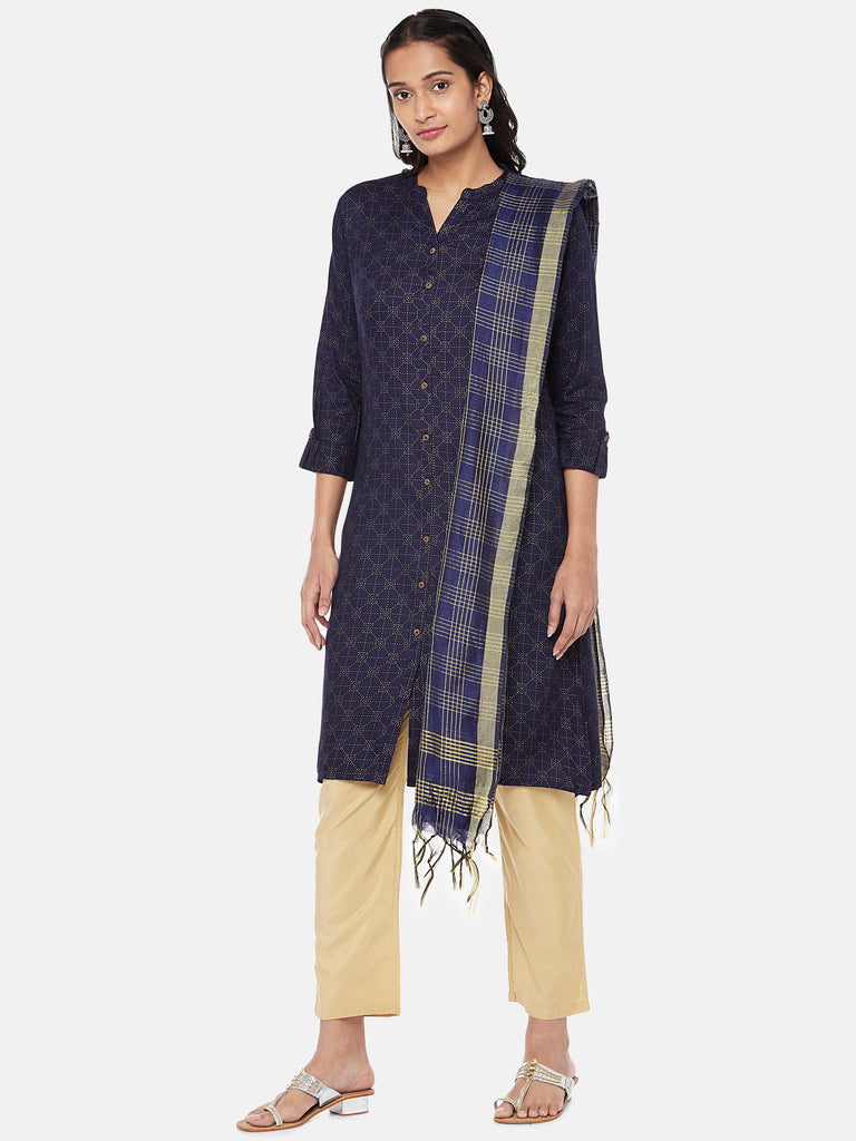Silk Blend Straight Women Navy Dupatta
