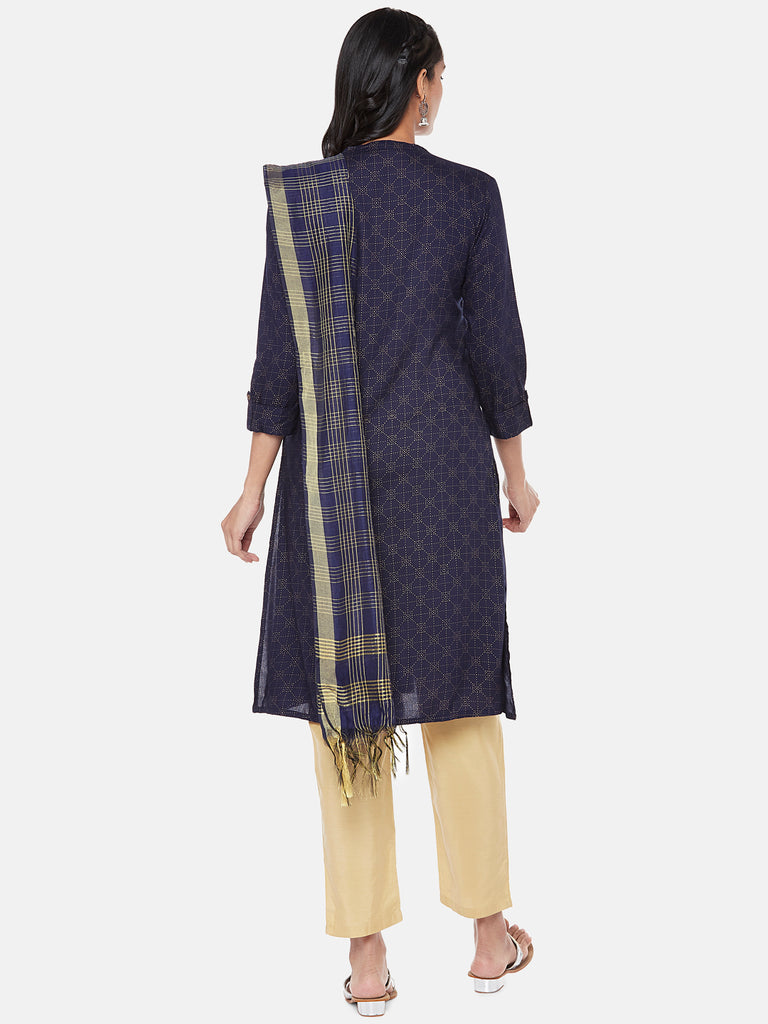 Silk Blend Straight Women Navy Dupatta