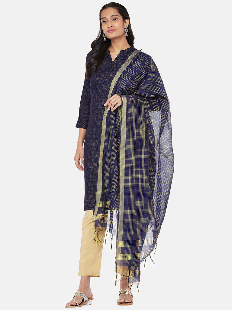 Silk Blend Straight Women Navy Dupatta