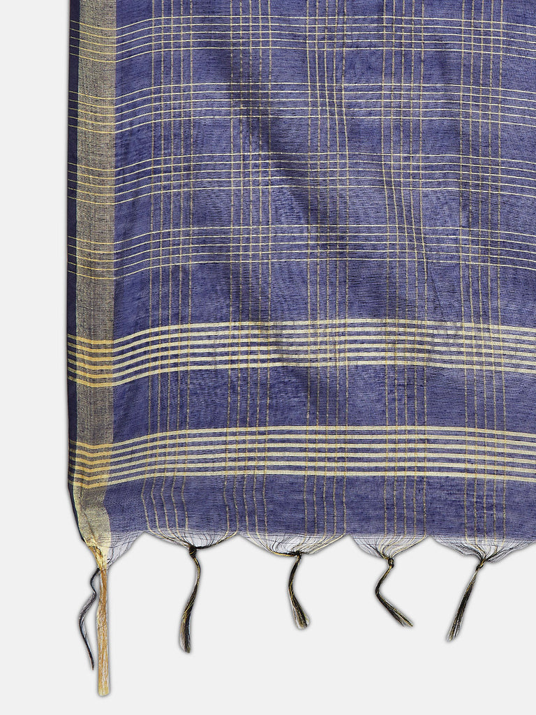Silk Blend Straight Women Navy Dupatta