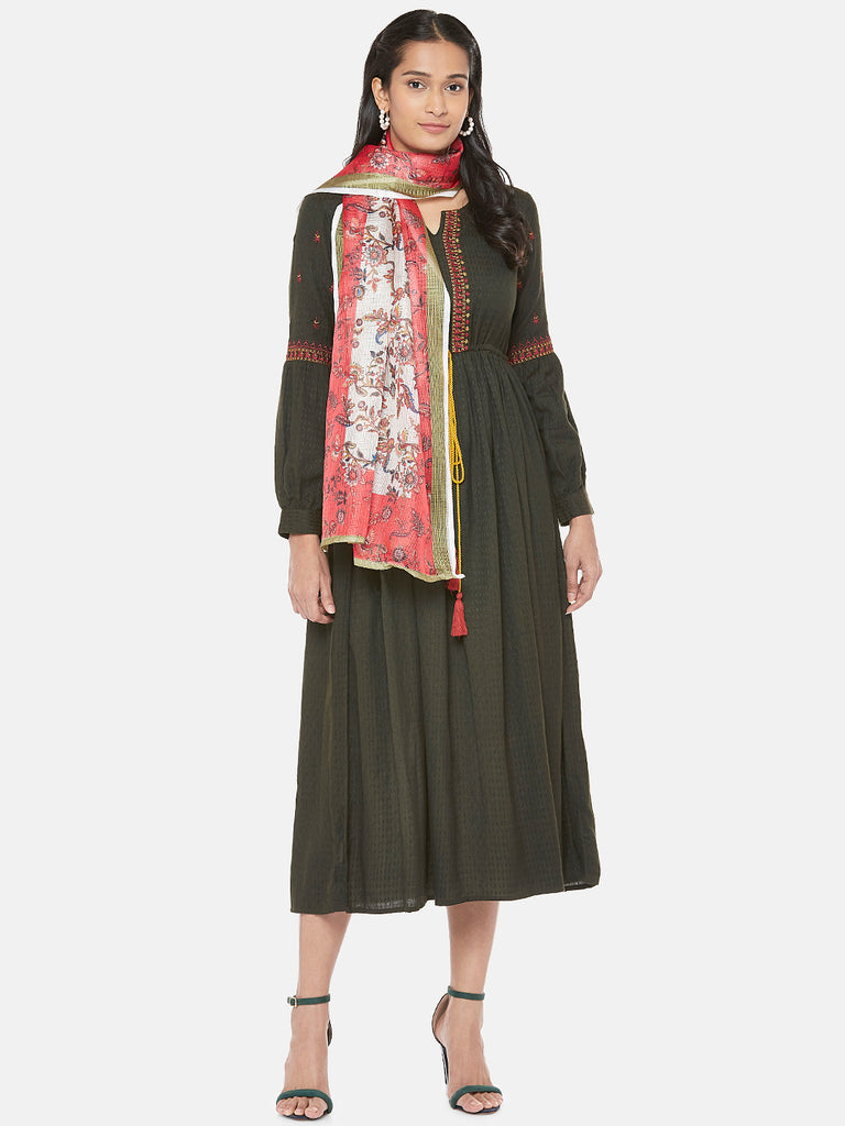 Cotton Blend Straight Women Coral Dupatta