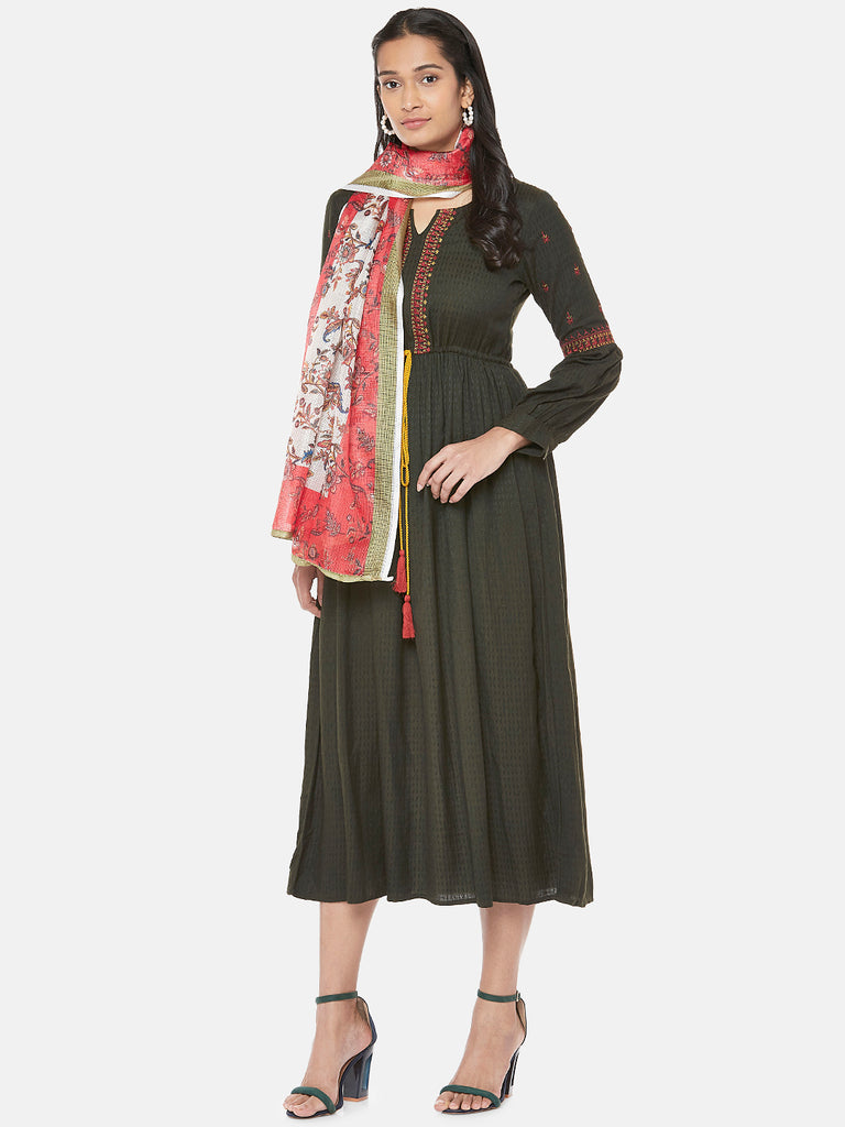 Cotton Blend Straight Women Coral Dupatta