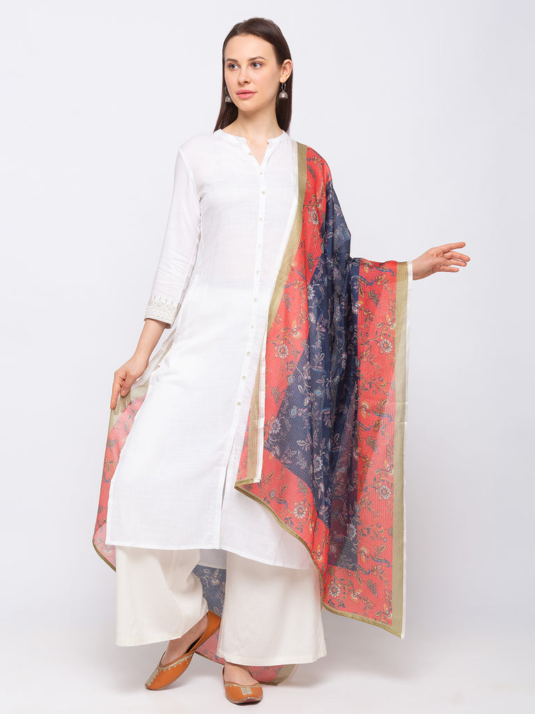 Women's Navy Cotton Blend  Dupatta