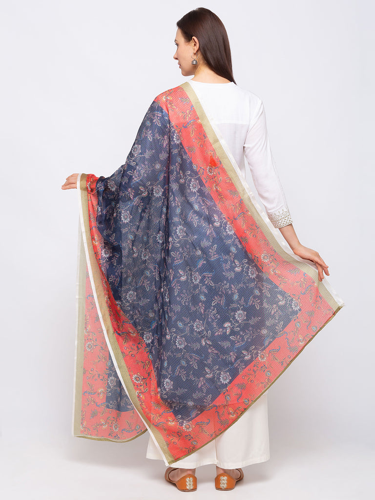 Women's Navy Cotton Blend  Dupatta