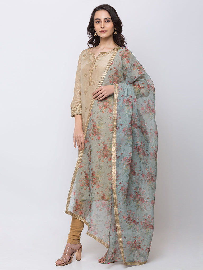 Women Straight Mint Green Dupatta
