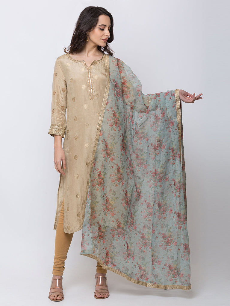 Women Straight Mint Green Dupatta