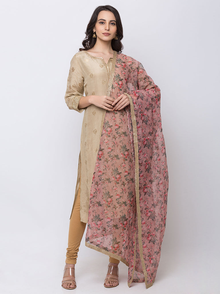 Women Straight Peach Dupatta