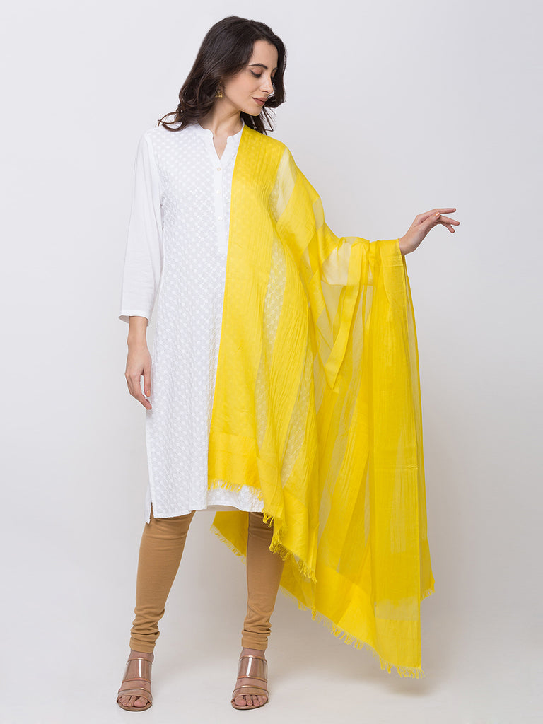 Women Straight Yellow Dupatta