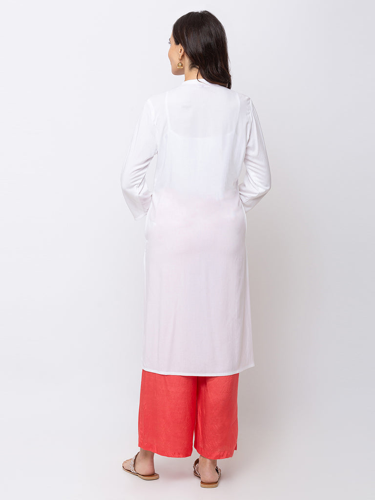 Women Straight Three-Fourth White Kurta