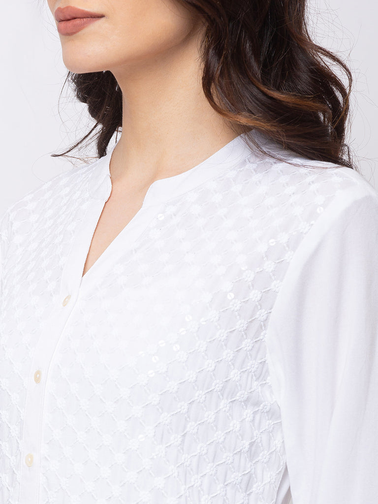 Women Straight Three-Fourth White Kurta