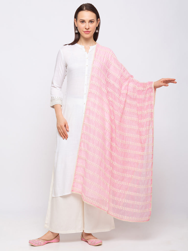 Women's Pink Cotton Blend  Dupatta
