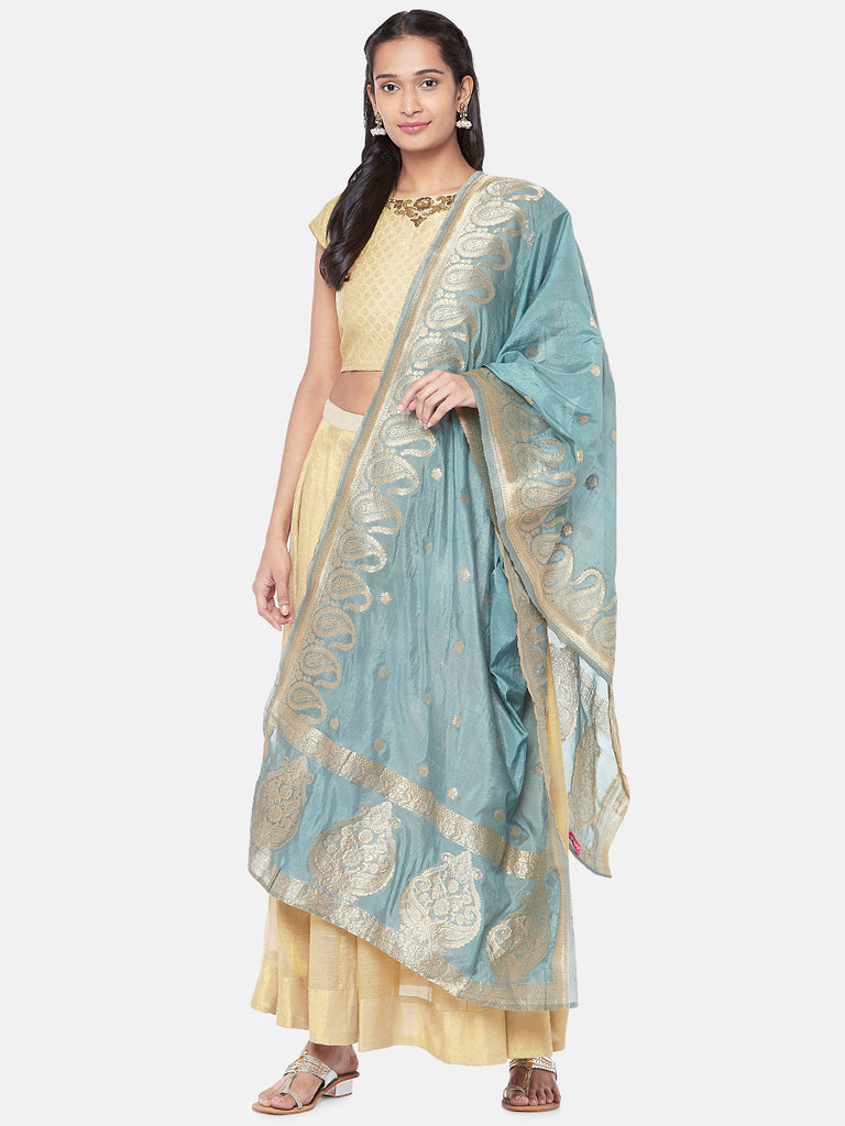 Brocade Straight Women Grey Dupatta