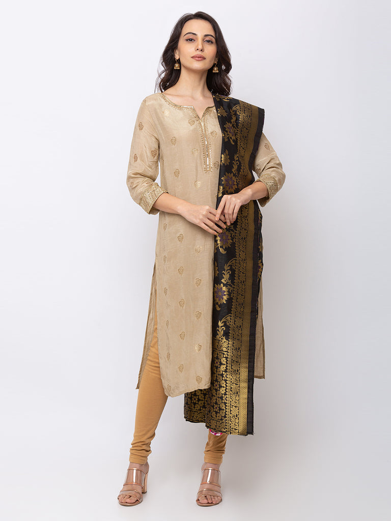 Women Straight Black Dupatta