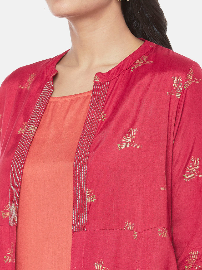 Polyester Elbow Sleeve Straight Women Maroon Kurta