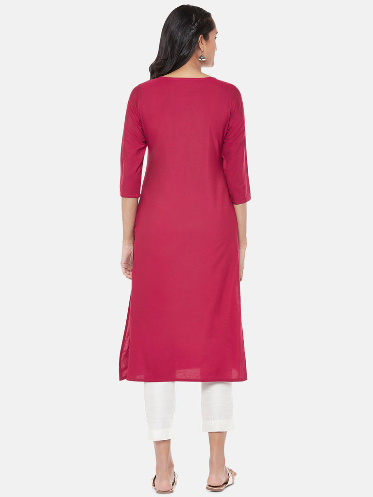 Cotton Three-Fourth Straight Women Wine Kurta